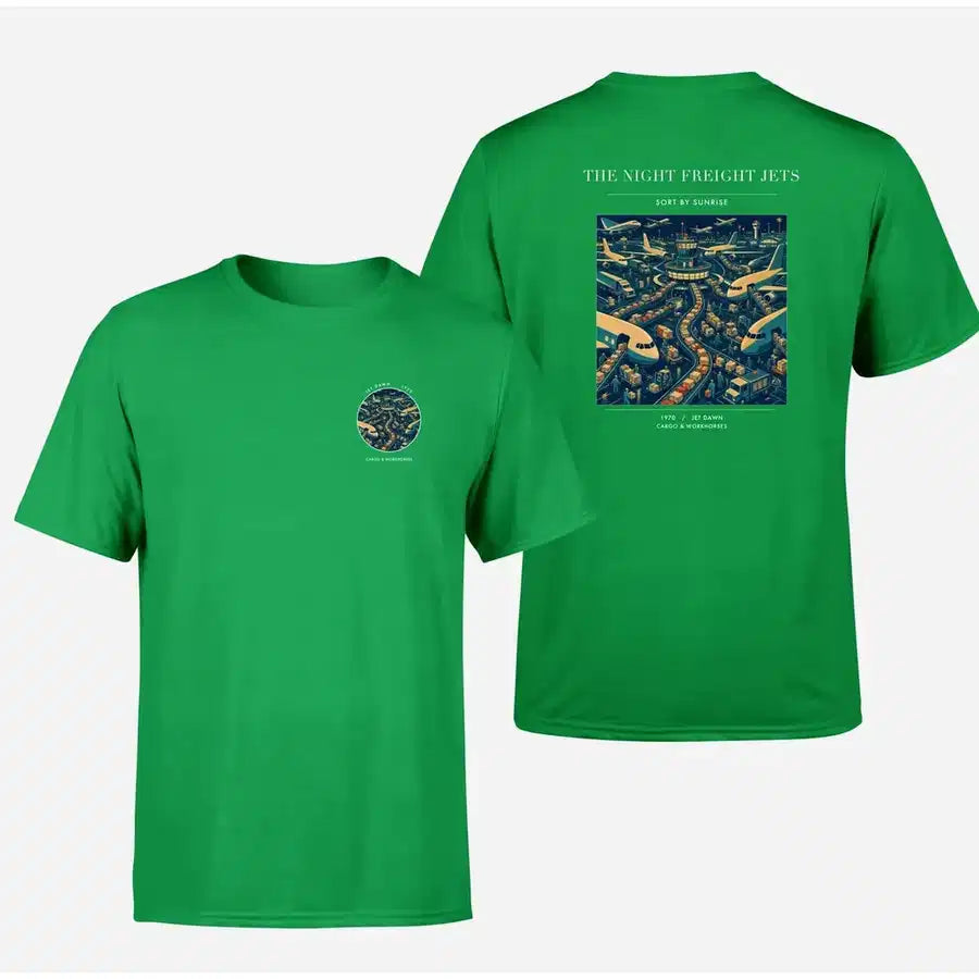 VINTAGE G4133 - The Night Freight Jets - Double-Side T-Shirt design on green double side t shirt