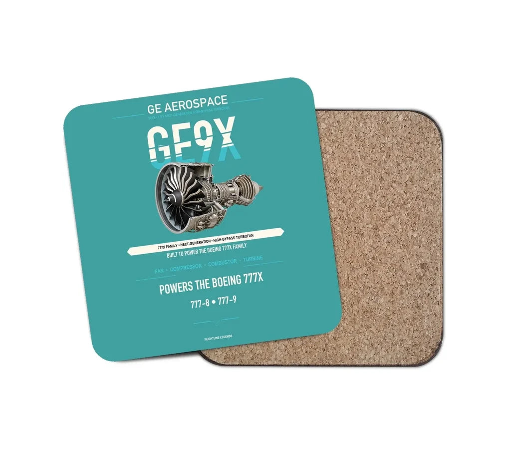 GE9X design on turquoise 1 piece coaster
