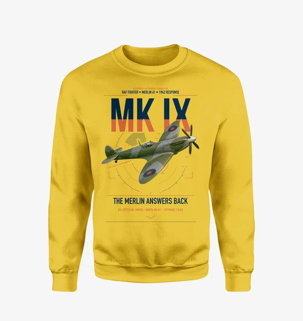 Supermarine Spitfire Mk IX design on yellow sweatshirt