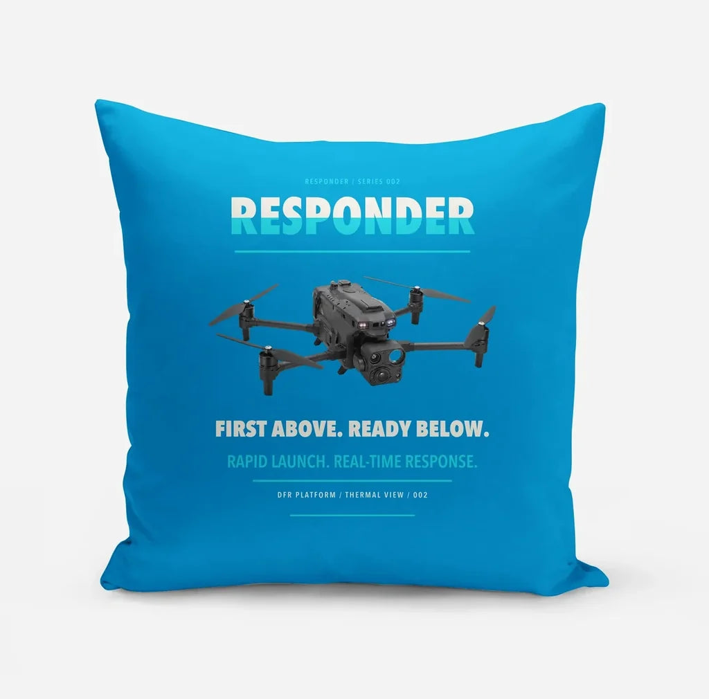 BRINC Responder design on turquoise pillow
