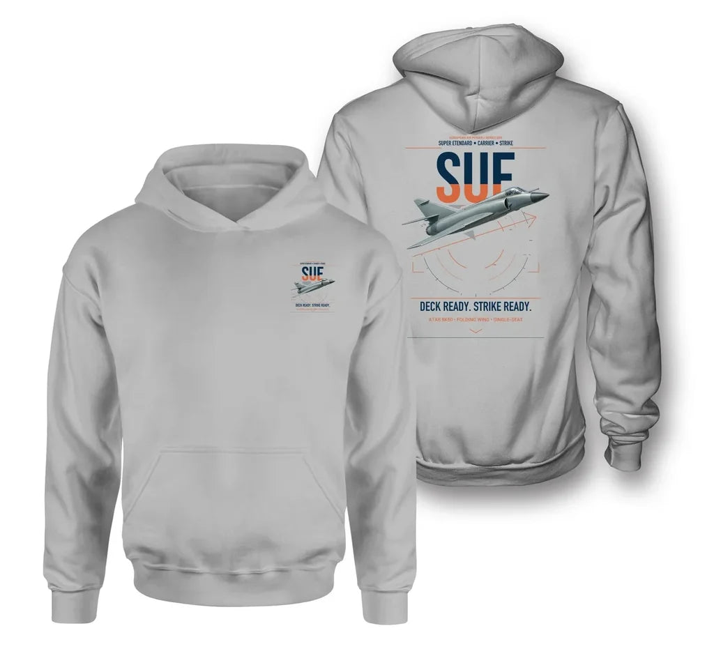 Dassault Super Étendard design on light gray double-side hoodie, double-side print