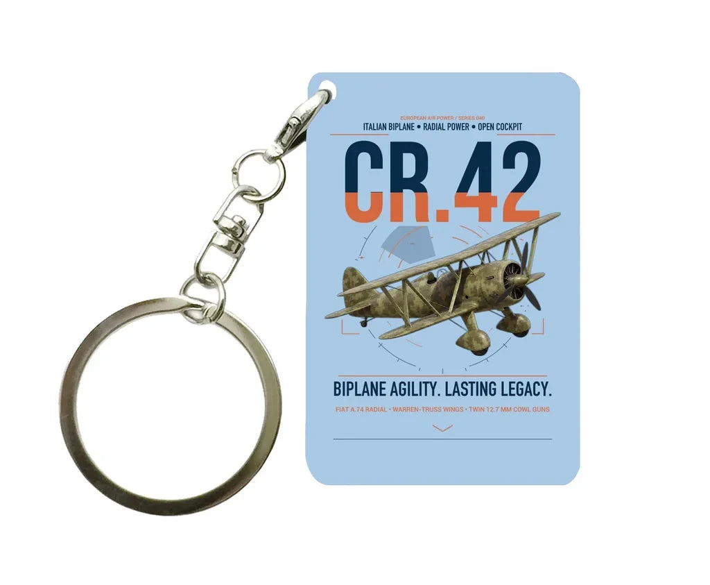 Fiat CR.42 Falco design on light blue designed key chain, double-side print