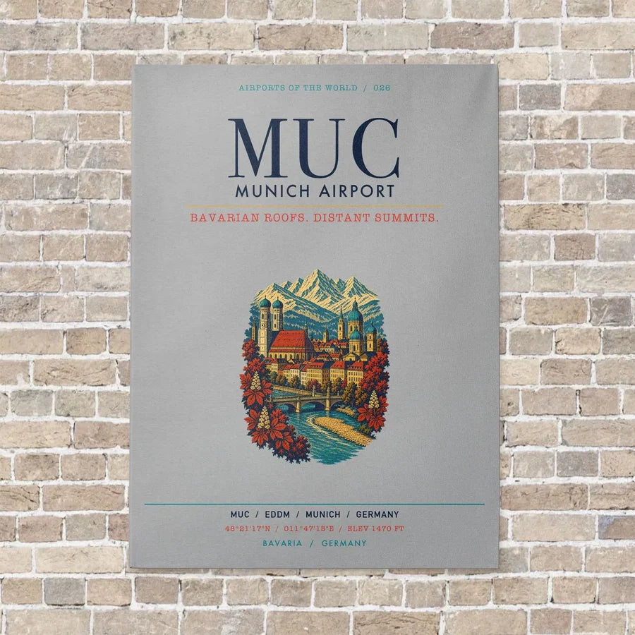 Munich Airport MUC vertical canvas print - no frame - light gray background
