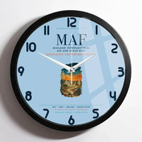 Thumbnail for Midland International Air and Space Port (MAF) design on light blue framed wall clock