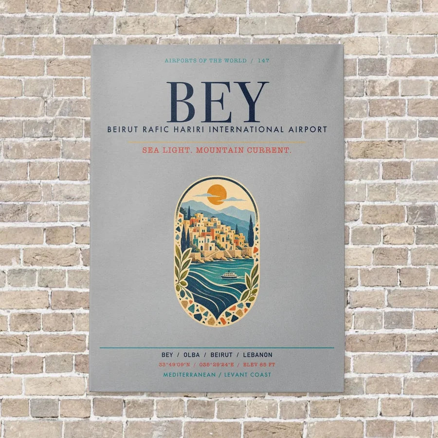 Beirut Rafic Hariri International Airport BEY vertical canvas print - no frame - light gray background