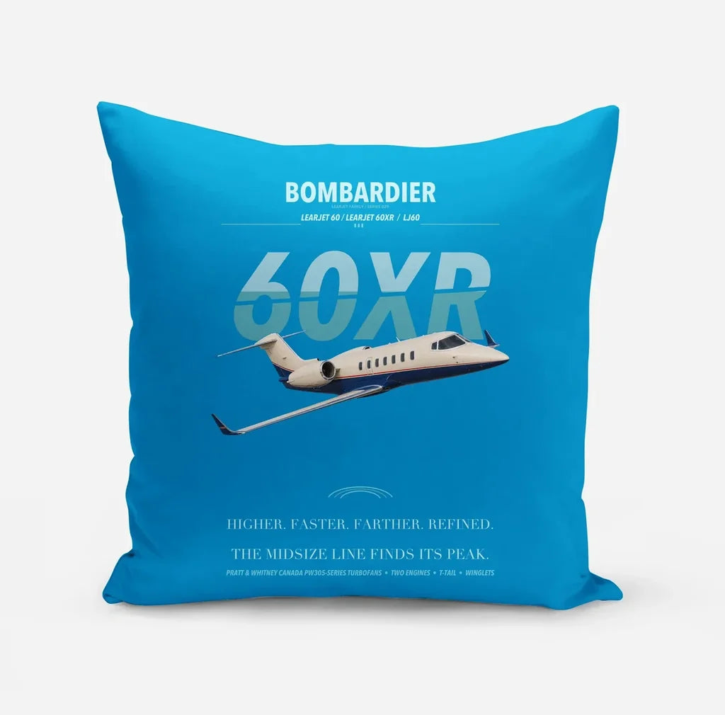 Bombardier Learjet 60XR design on turquoise pillow
