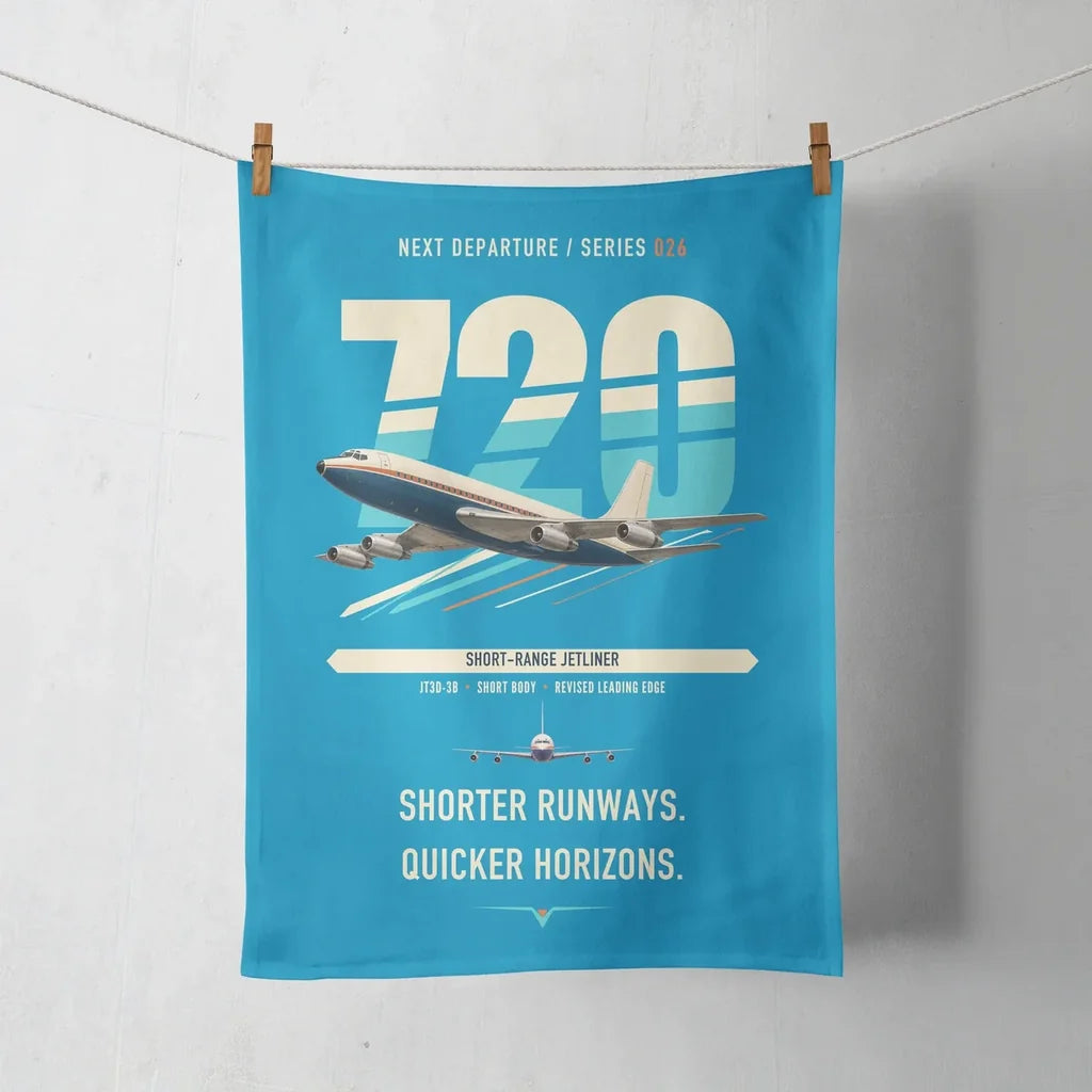 Boeing 720B design on turquoise towel