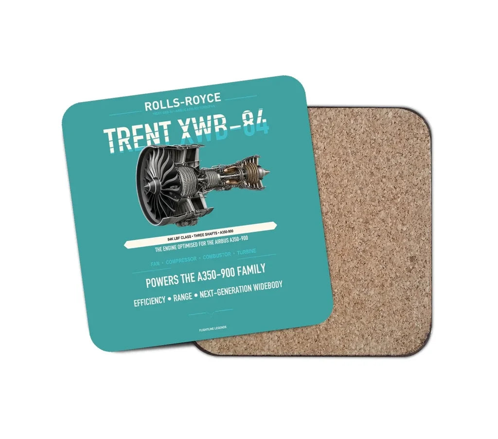 TRENT XWB-84 design on turquoise 1 piece coaster