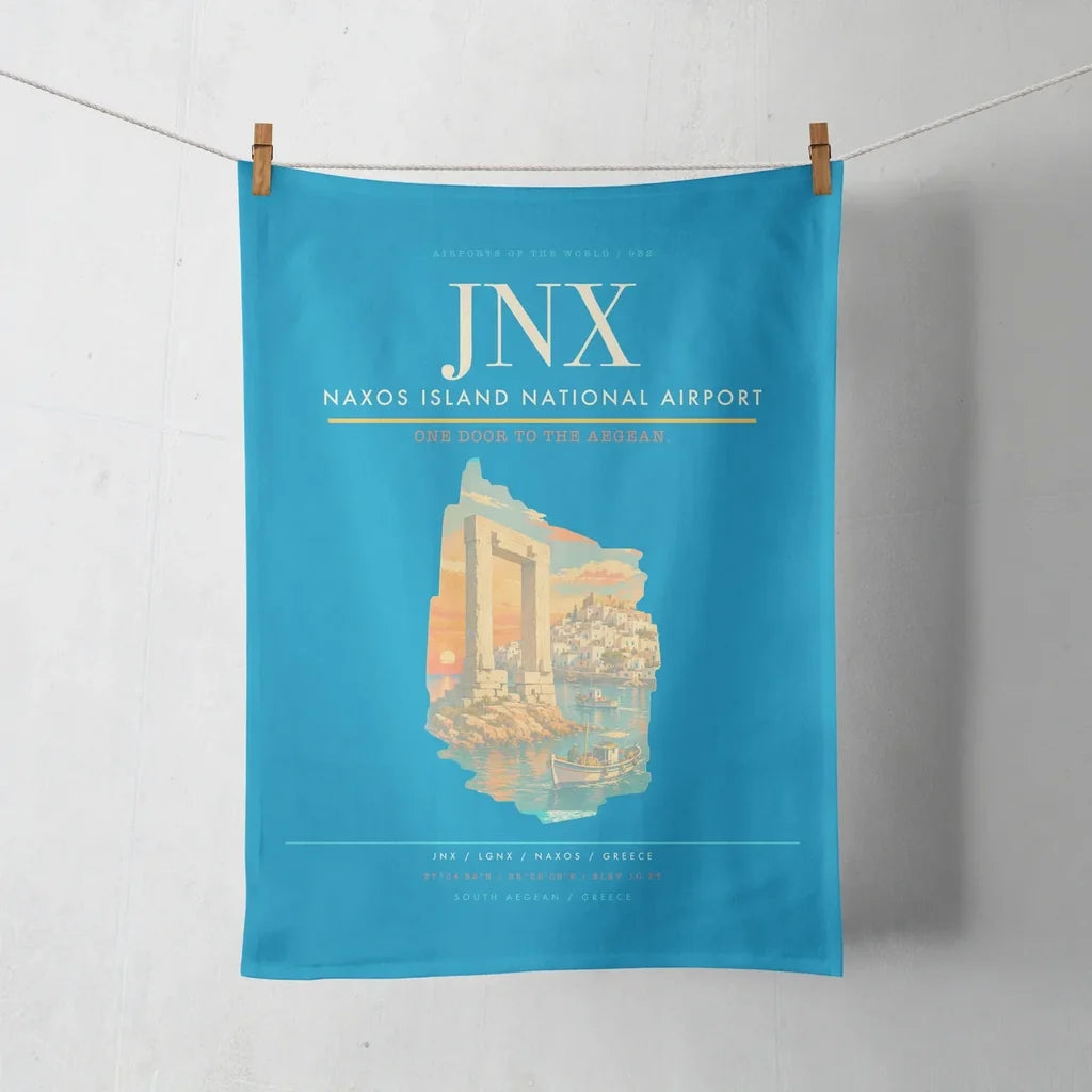Naxos Island National Airport (JNX) design on turquoise towel