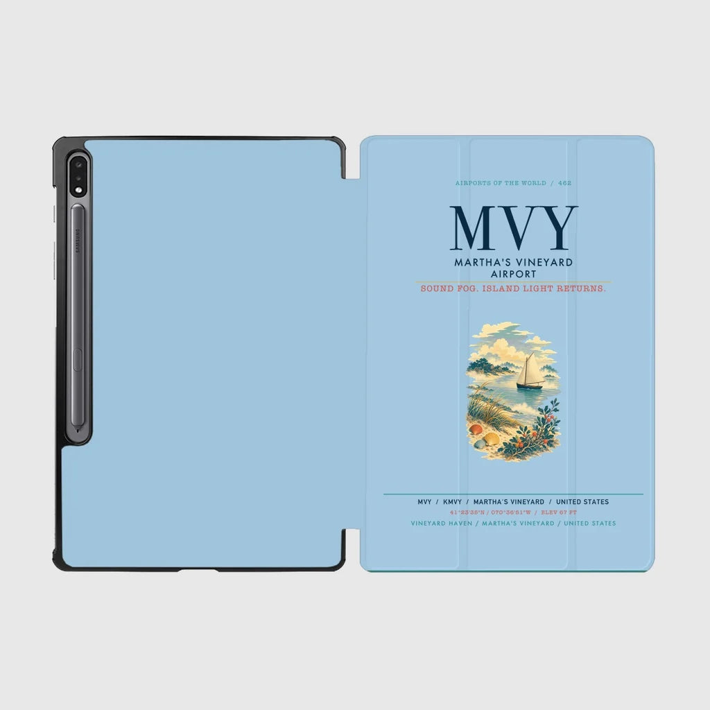 Martha's Vineyard Airport (MVY) design on light blue samsung tablet tablet case