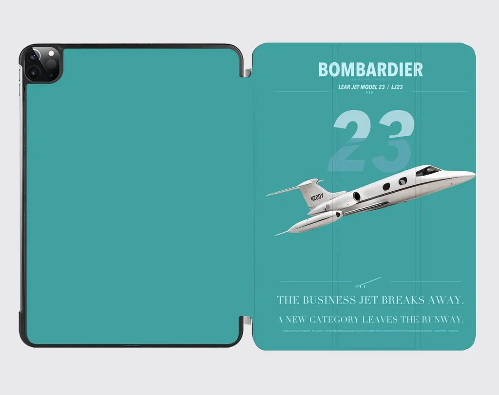 Bombardier Learjet 23 design on turquoise ipad tablet case