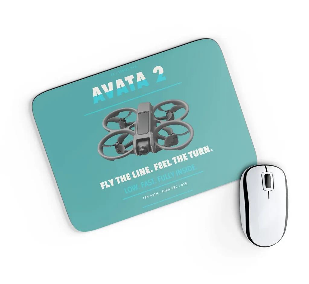 DJI Avata 2 design on turquoise rectangle mouse pad