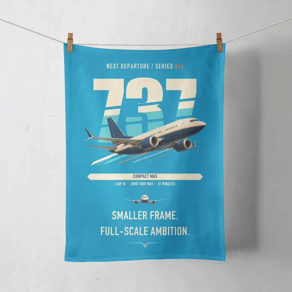 Boeing 737 MAX 7 design on turquoise towel