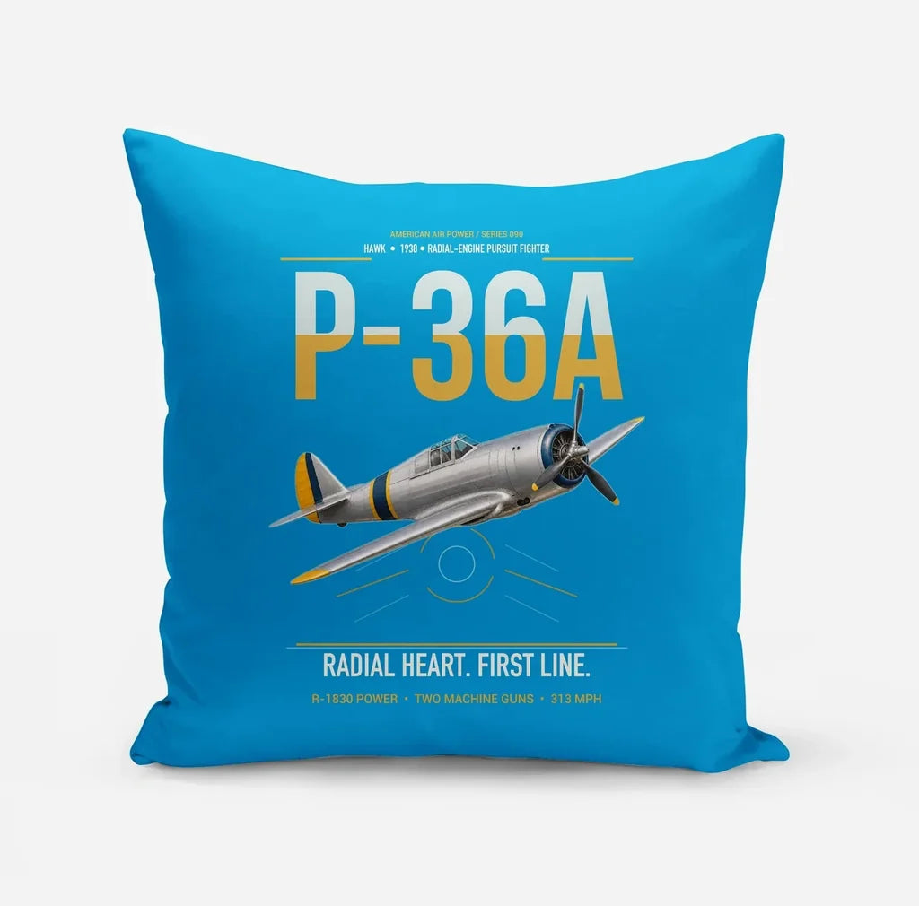 P-36A Hawk design on turquoise pillow