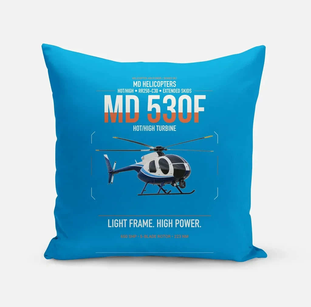 MD Helicopters MD 530F design on turquoise pillow