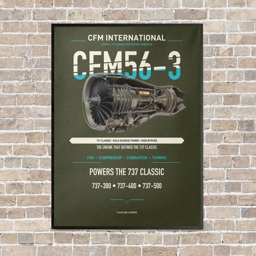 CFM56-3 vertical canvas print - framed - green army background