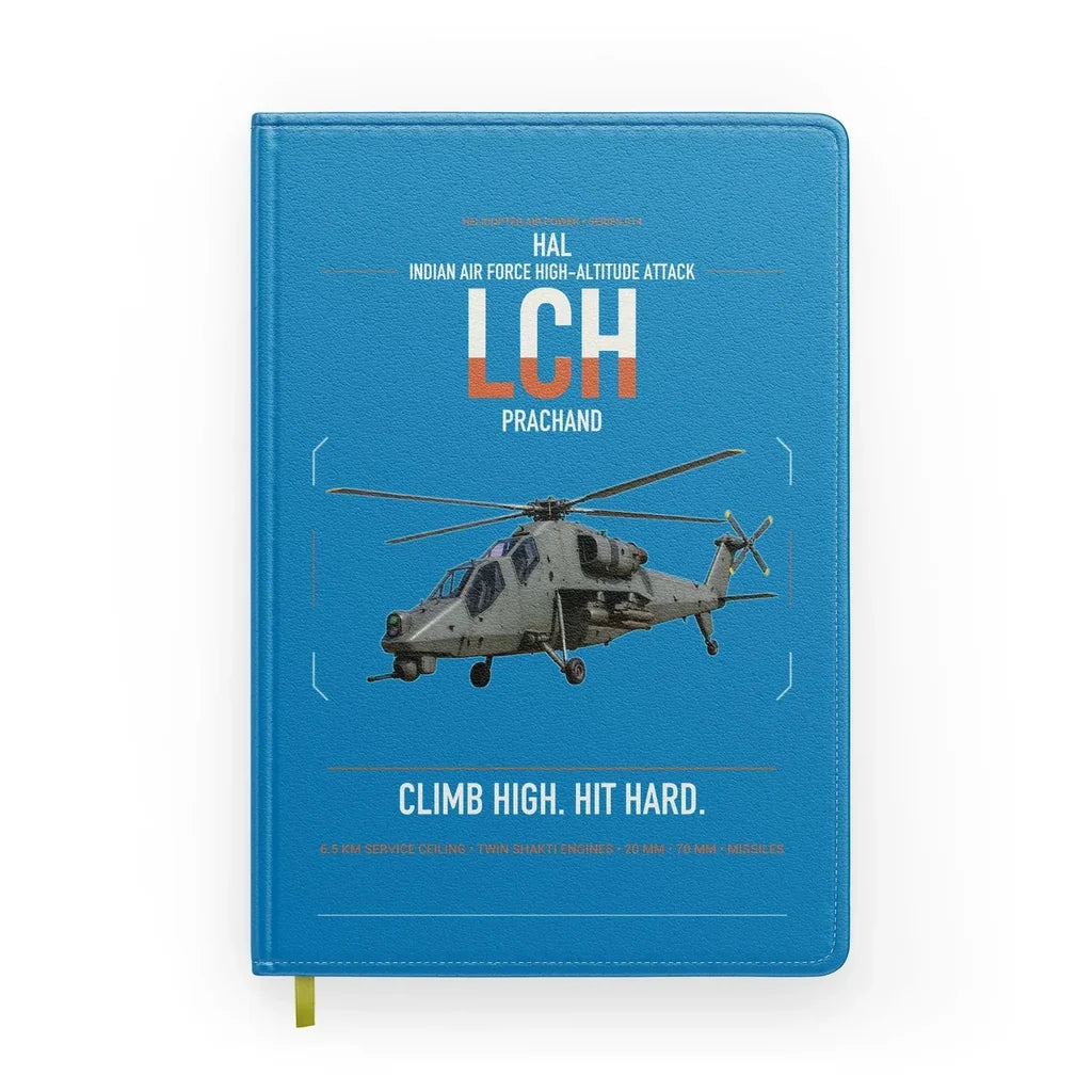 HAL LCH Prachand design on turquoise notebook