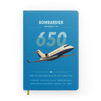 Thumbnail for Bombardier Challenger 650 design on turquoise notebook