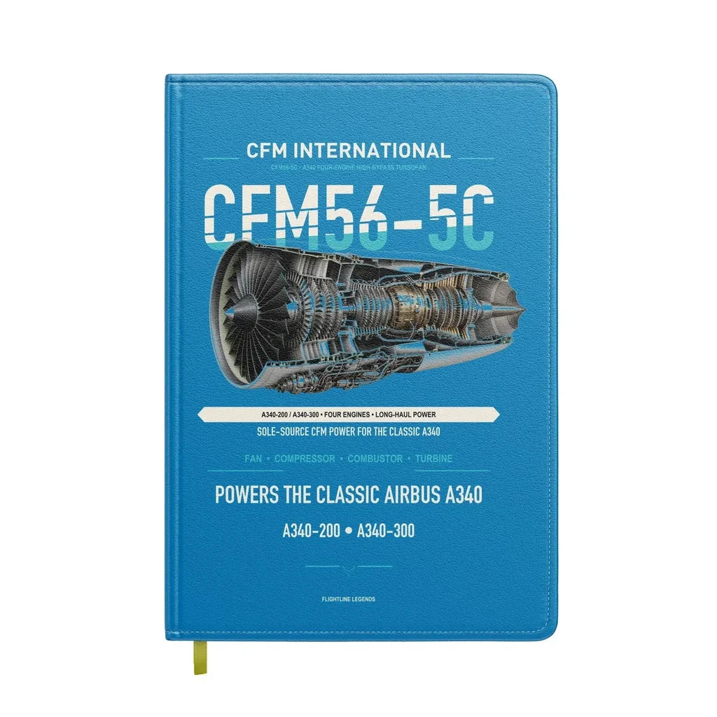 CFM56-5C design on turquoise notebook
