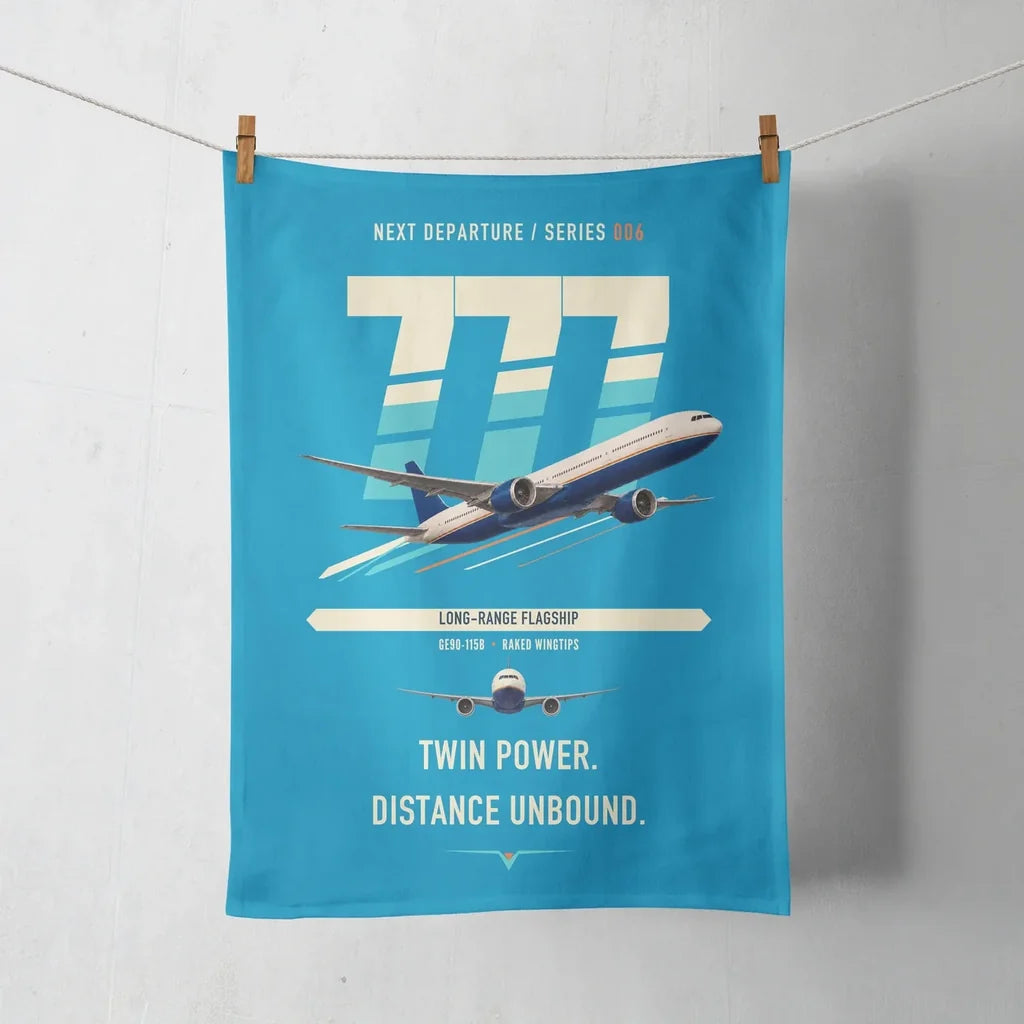 Boeing 777-300ER design on turquoise towel