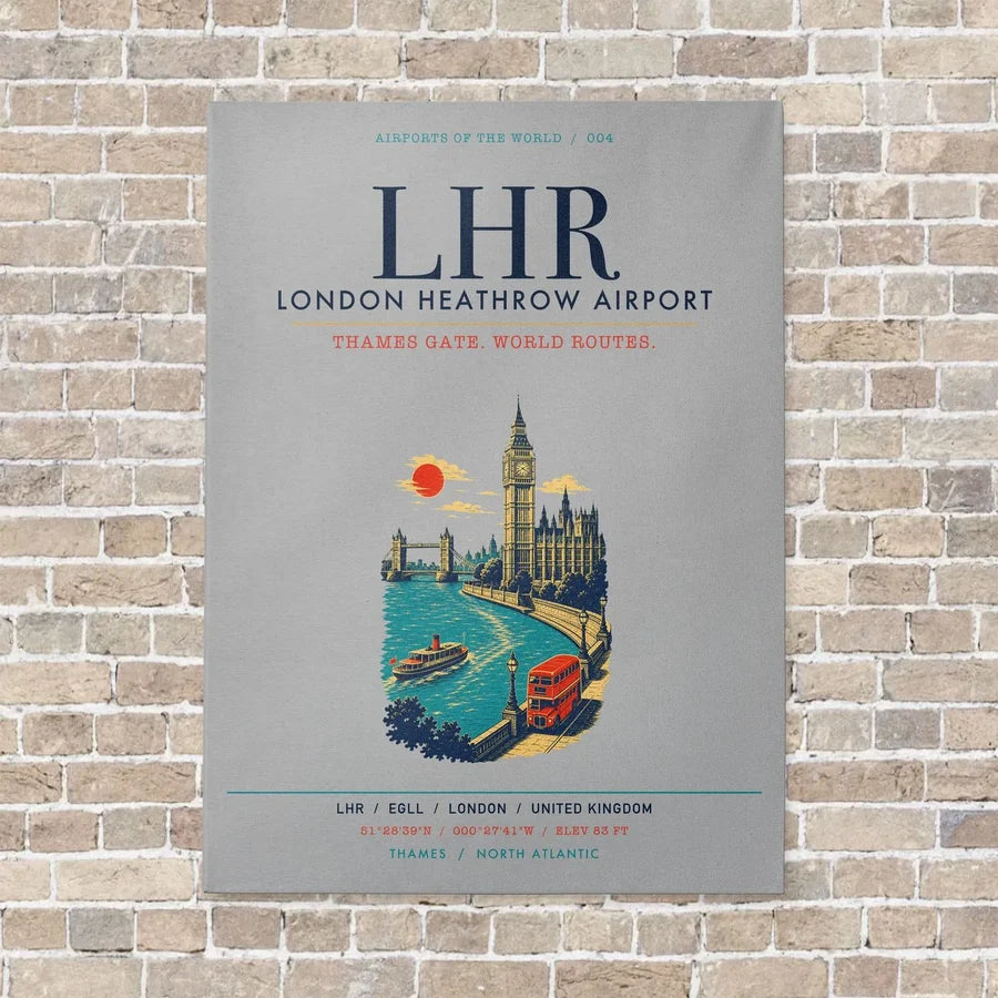 London Heathrow Airport LHR vertical canvas print - no frame - light gray background