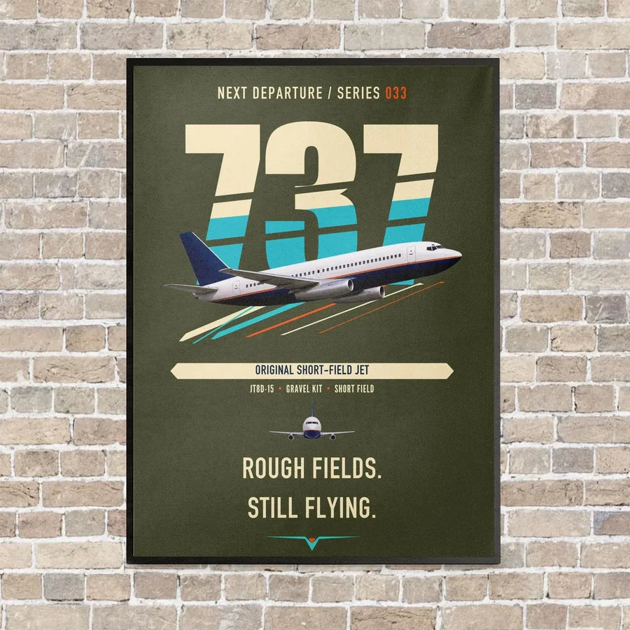 Boeing 737-200 vertical canvas print - framed - green army background