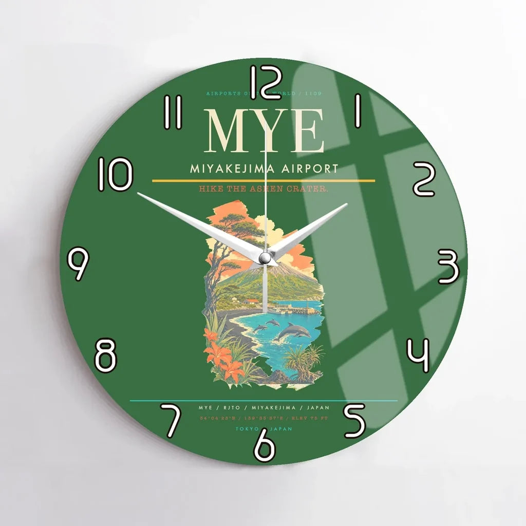 Miyakejima Airport (MYE) design on green no frame wall clock