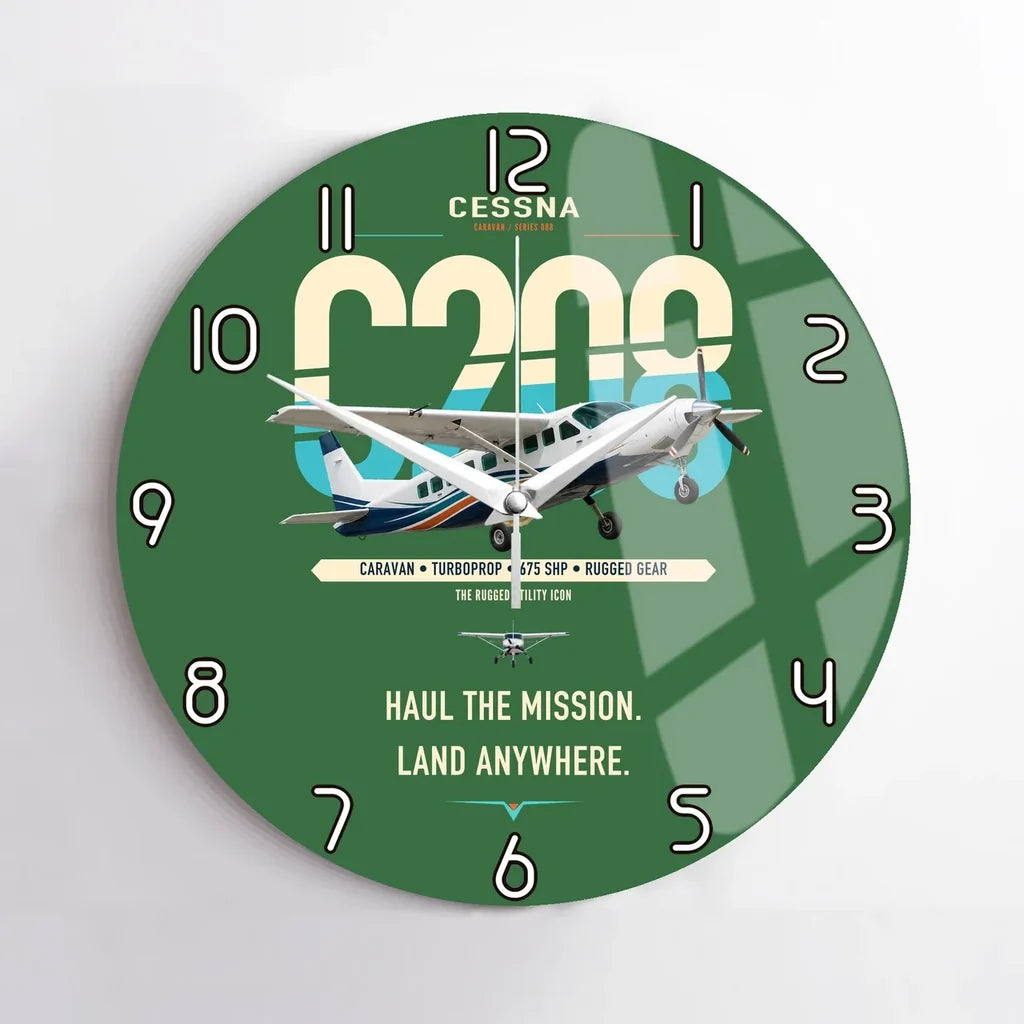 Cessna 208 Caravan design on green no frame wall clock