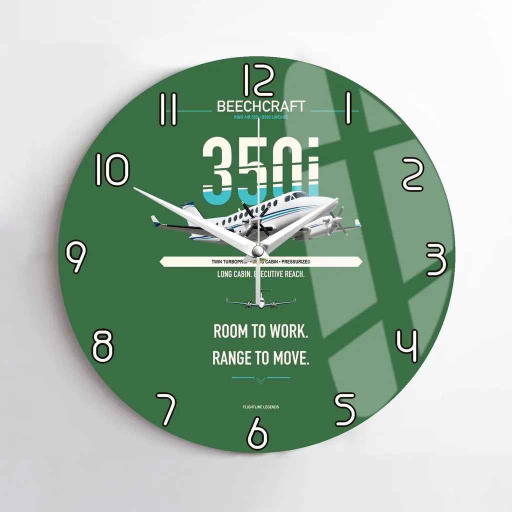 Beechcraft King Air 350i design on green no frame wall clock