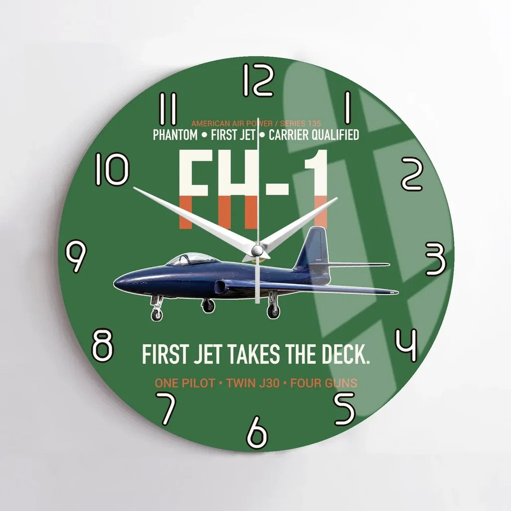 FH-1 Phantom First Jet Takes the Deck design on green no frame wall clock