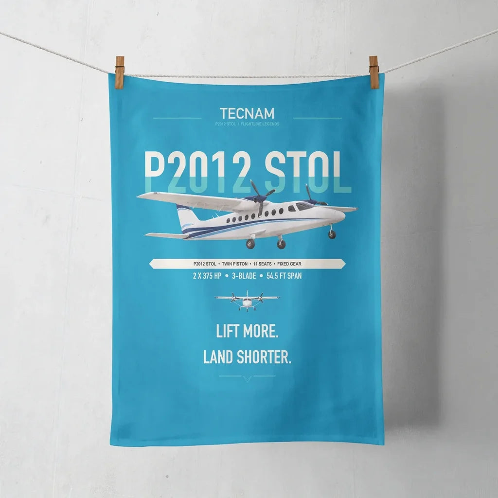 Tecnam P2012 STOL design on turquoise towel