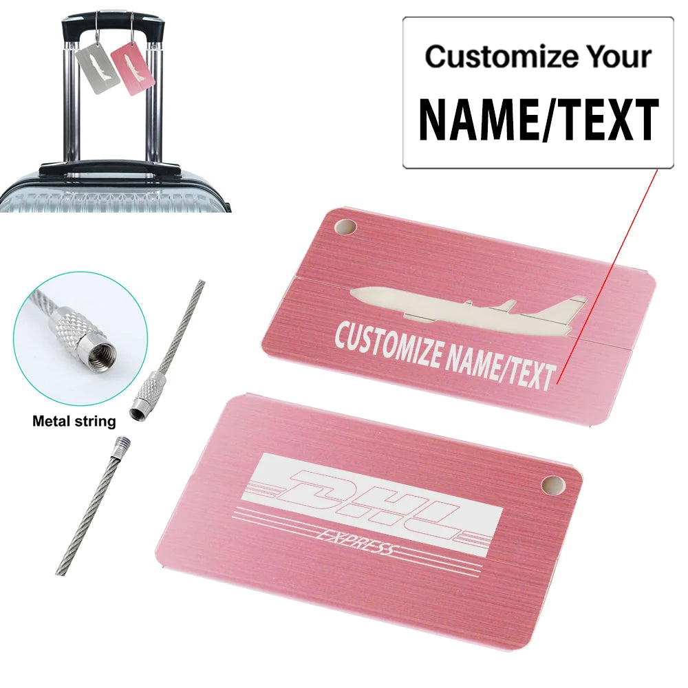 DHL Aviation Aluminum Airplane Luggage tag, Purple+ NAME