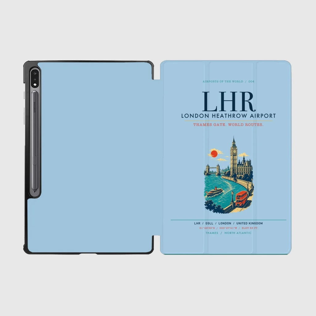 London Heathrow Airport (LHR) design on light blue samsung tablet tablet case