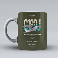 Thumbnail for Cessna 180J Skywagon design on green army ceramic mug, double-side print