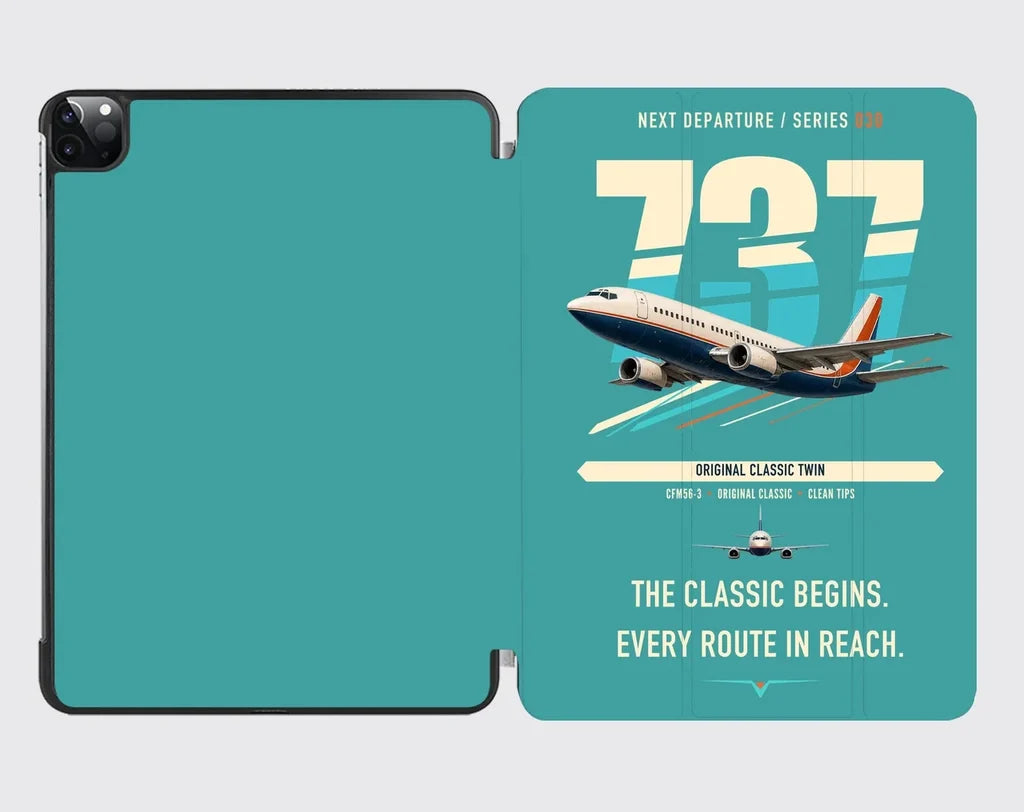 Boeing 737-300 Classic design on turquoise ipad tablet case