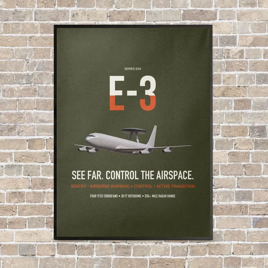 E-3 Sentry AWACS vertical canvas print - framed - green army background