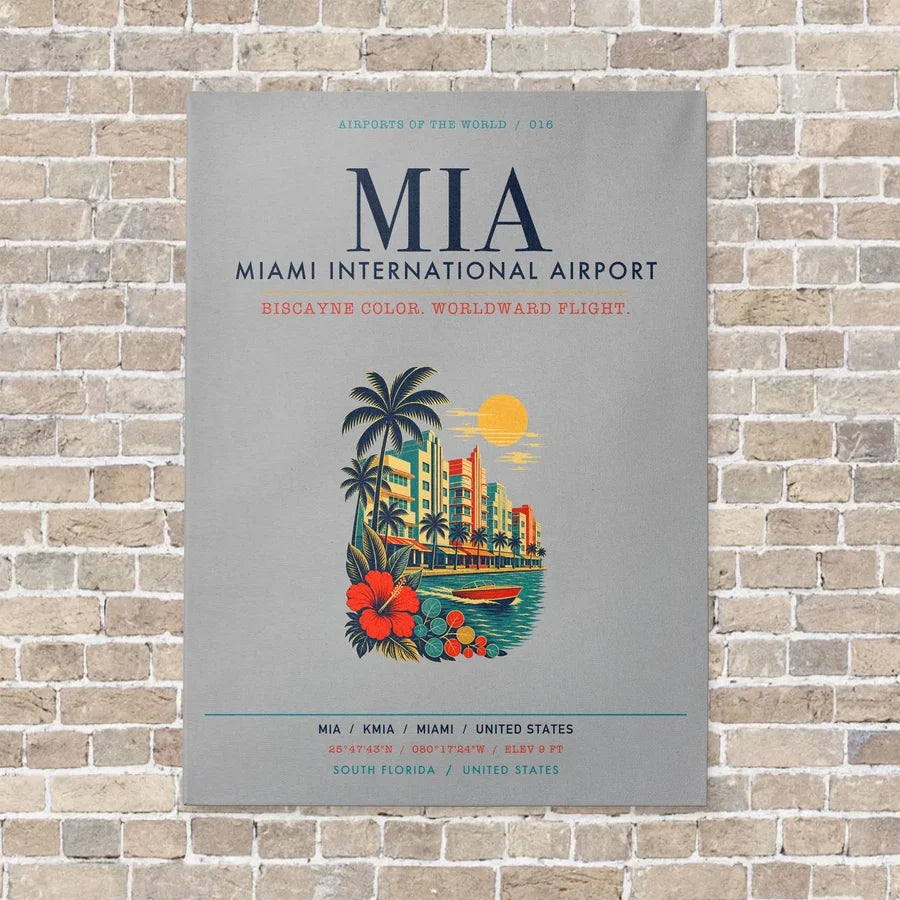 Miami International Airport MIA vertical canvas print - no frame - light gray background