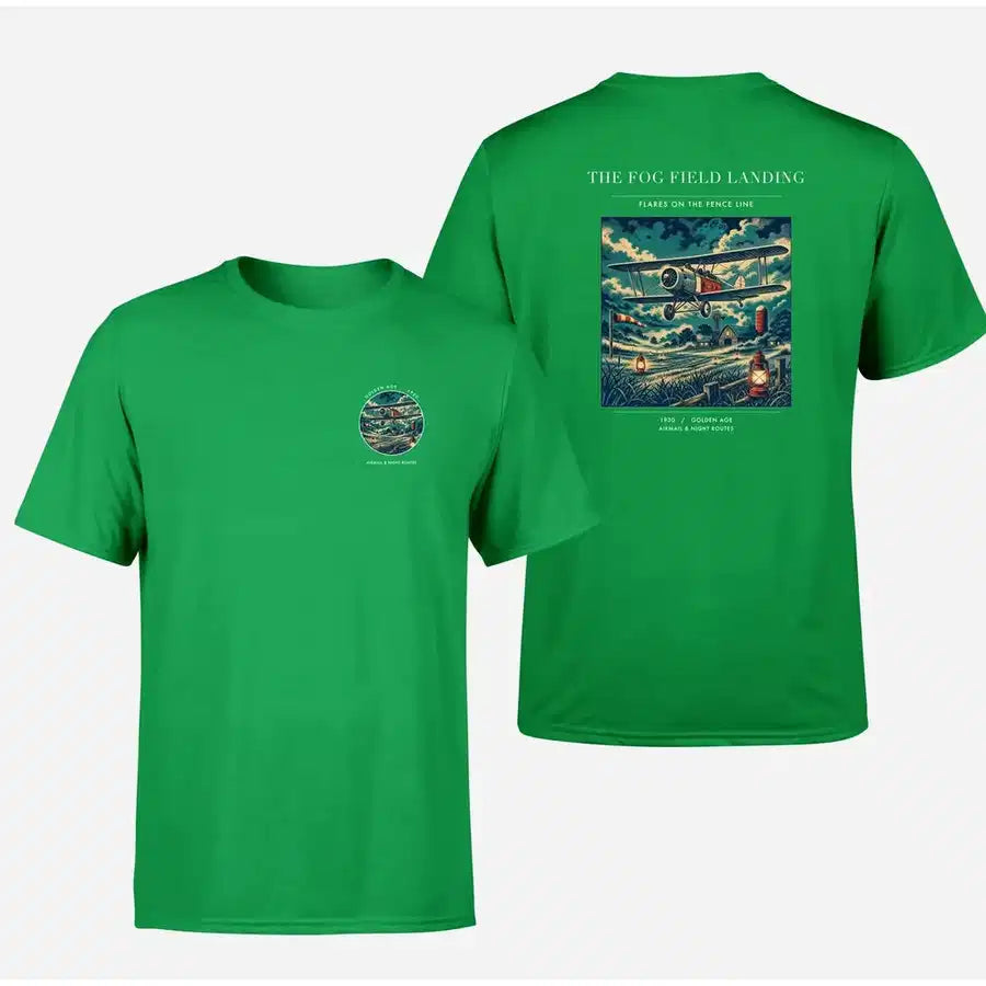 VINTAGE G4150 - The Fog Field Landing - Double-Side T-Shirt design on green double side t shirt