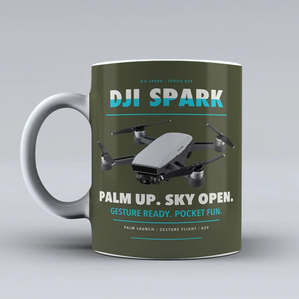 Spark Mug design on green army dji