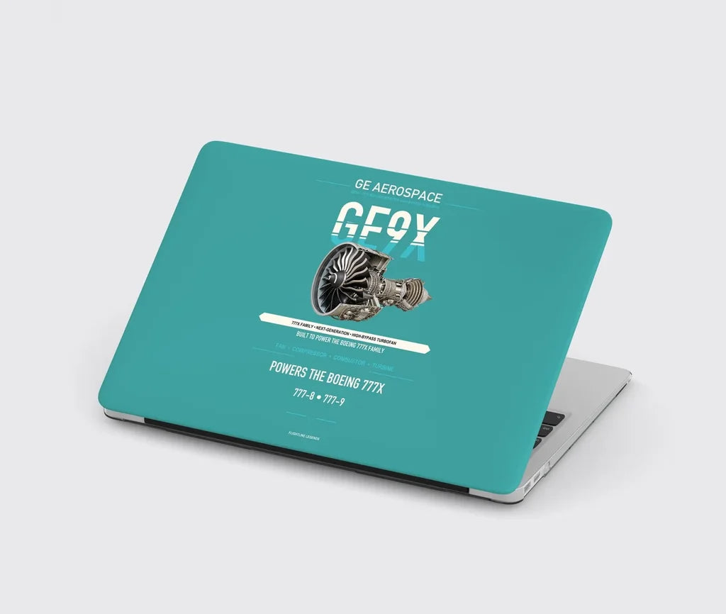 GE9X design on turquoise MacBook case