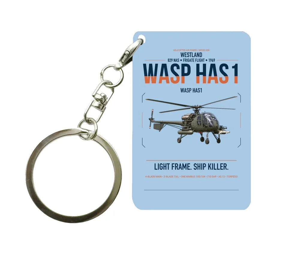Westland Wasp HAS1 design on light blue designed key chain, double-side print