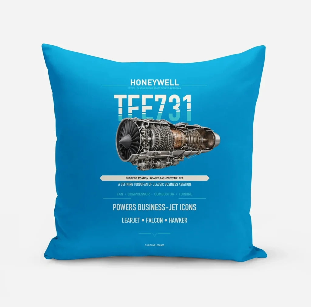 TFE731 design on turquoise pillow