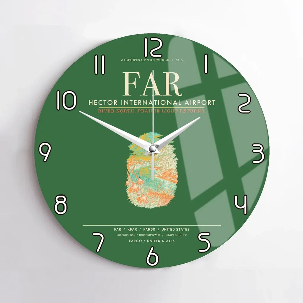 Hector International Airport (FAR) design on green no frame wall clock