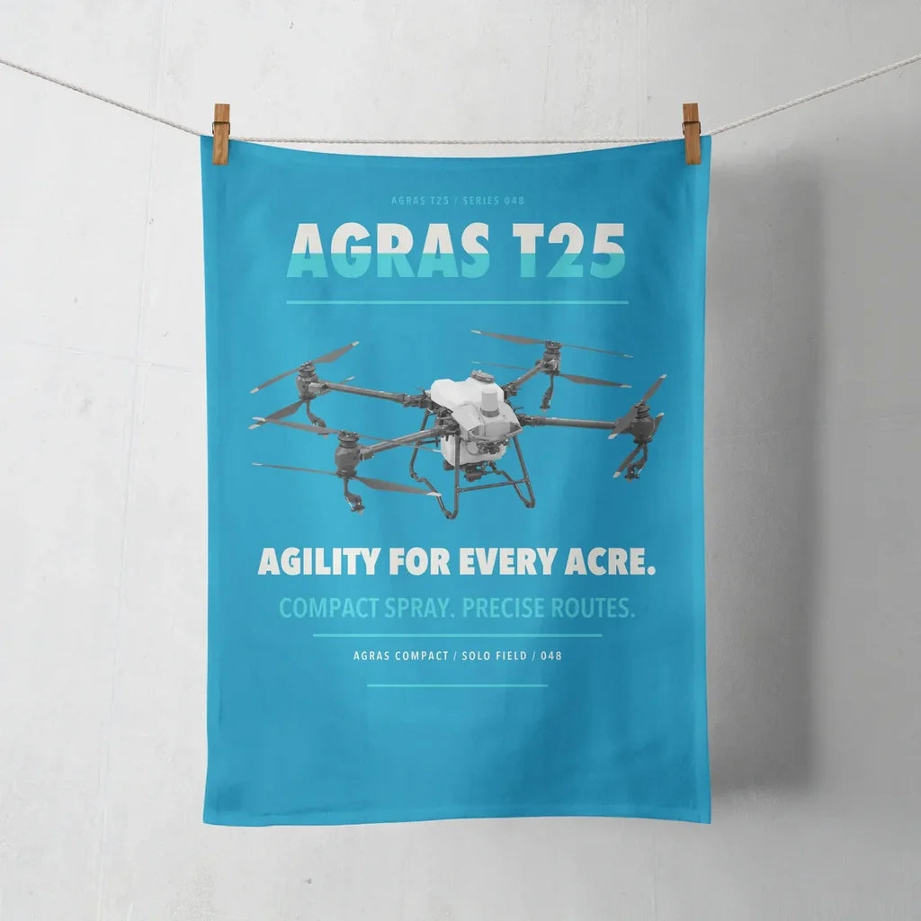 DJI Agras T25 design on turquoise towel