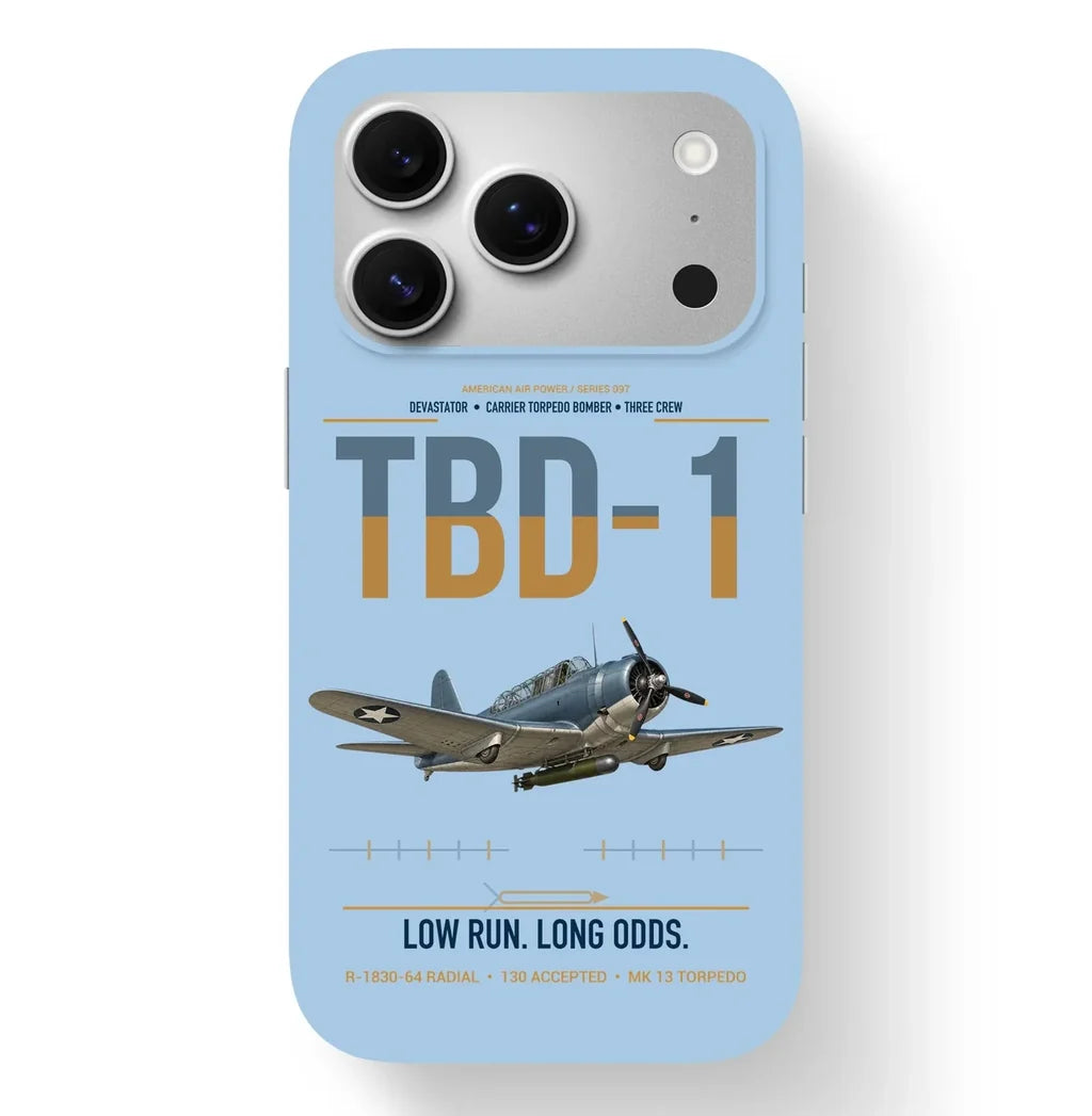 TBD-1 Devastator design on light blue magsafe iphone case, for iPhone 17 Pro