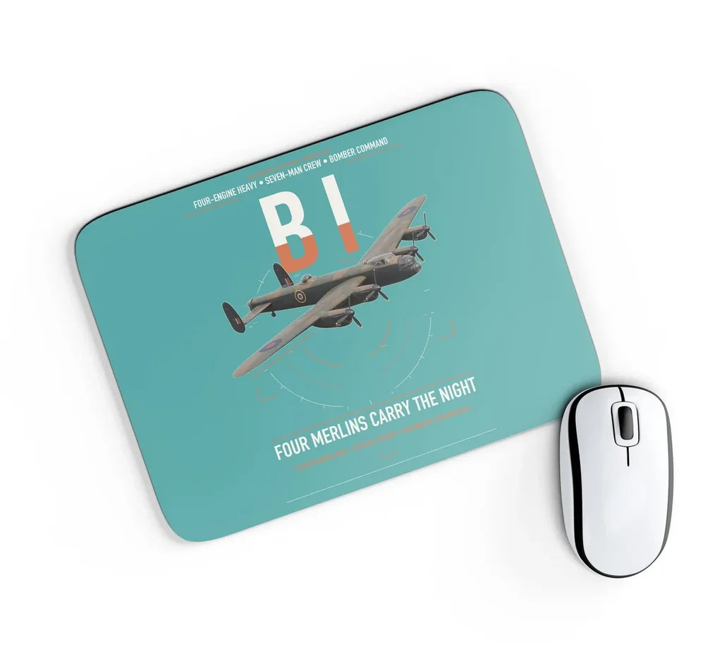 Avro Lancaster B I design on turquoise rectangle mouse pad