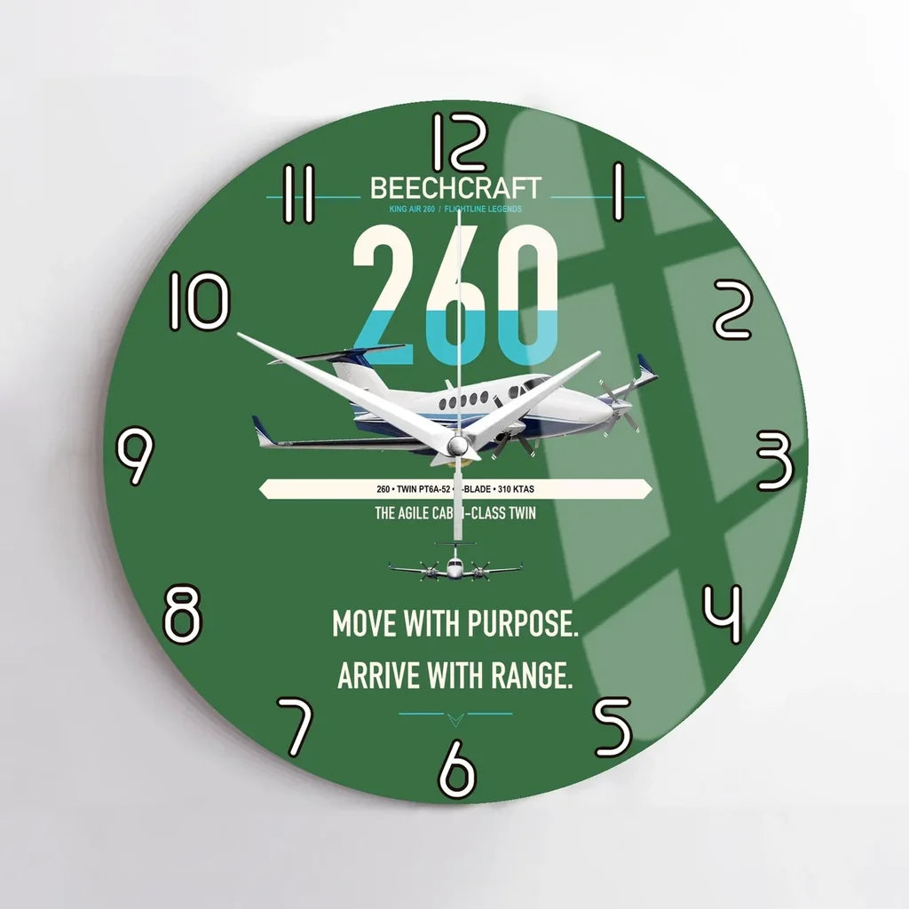 Beechcraft King Air 260 design on green no frame wall clock