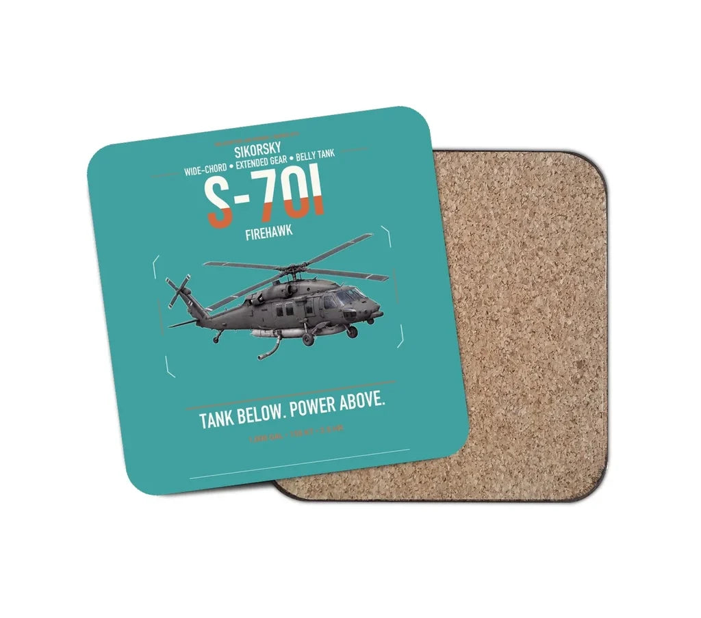 Sikorsky S-70i FIREHAWK design on turquoise 1 piece coaster