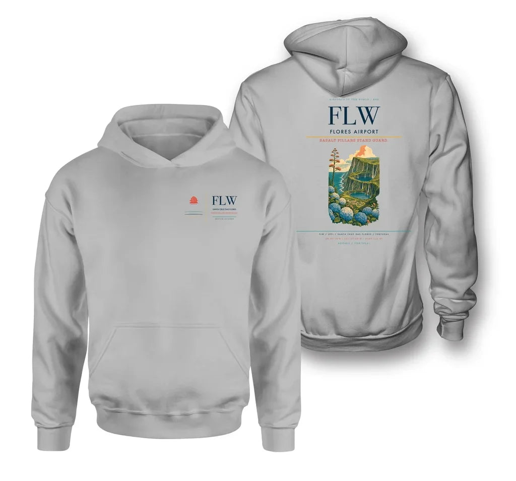 Flores Airport (FLW) design on light gray double-side hoodie