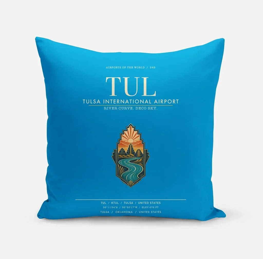 Tulsa International Airport (TUL) design on turquoise pillow